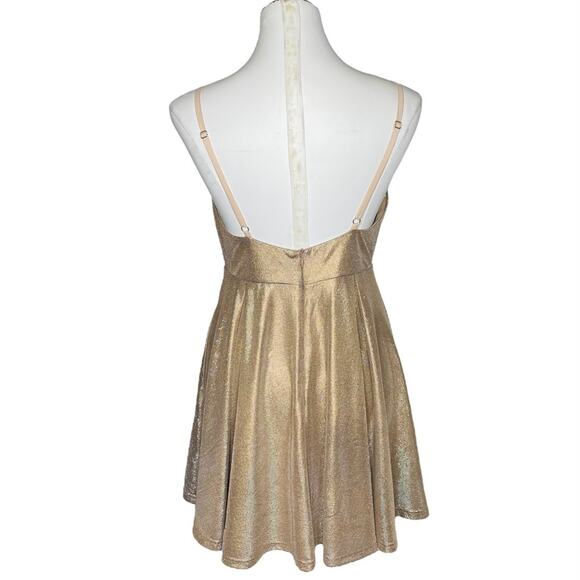 Lulus Lookout Weekend Sparkly Gold Skater Dress size Large - Picture 3 of 11